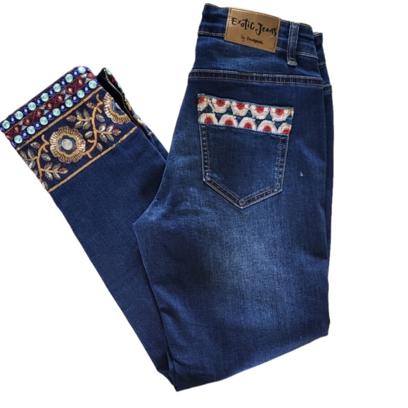 224. Desigual Embellished Denim Jeans Size 28 - Picture 2 of 8